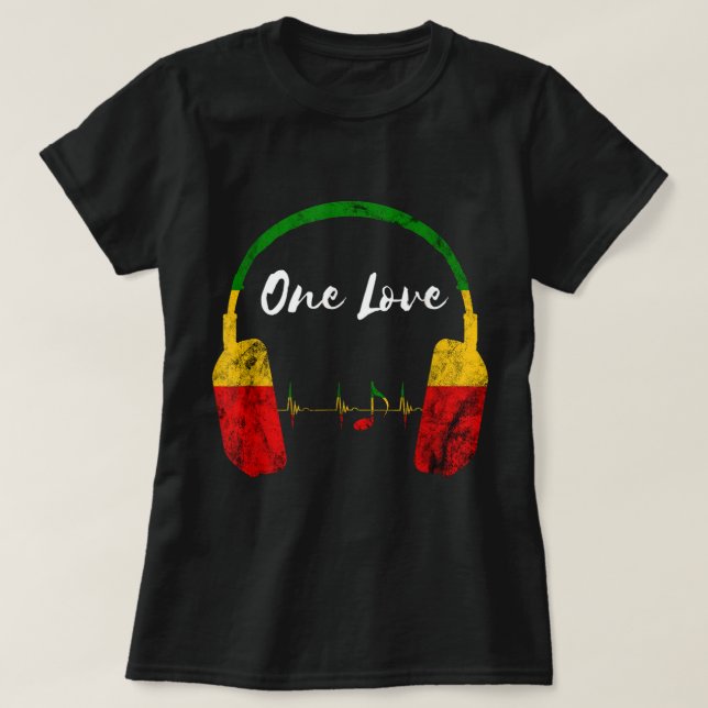 Rasta Reggae Music Headphone Jamaican Pride One L T Shirt (Design framsida)