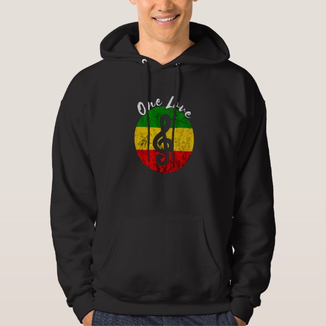 Rasta Reggae Rastafari Roots Music Note One Kärlek Hoodie (Framsida)