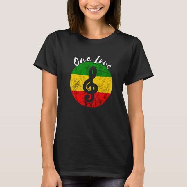 Rasta Reggae Rastafari Roots Music Note One Kärlek T Shirt (Framsida)
