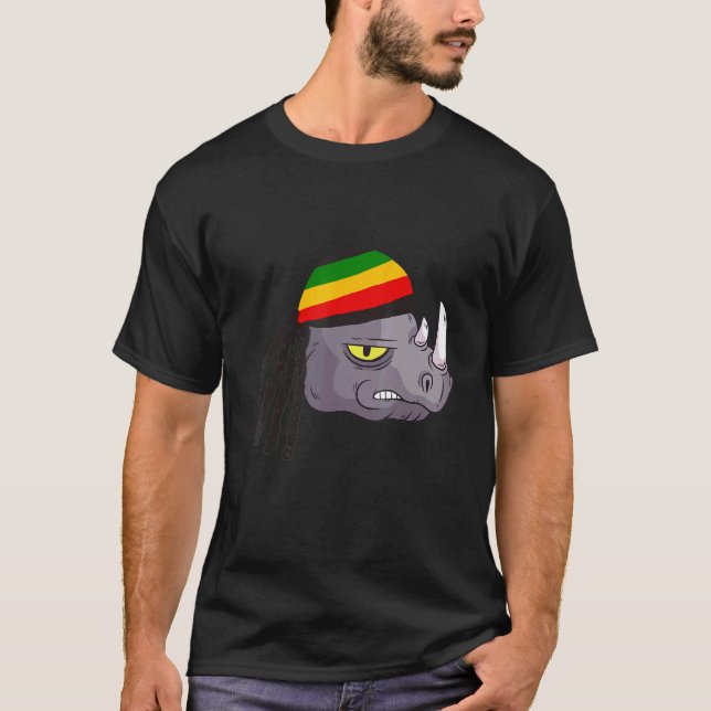 Rasta Reggae Rhino Rastafarian Roots One Kärlek Ja T Shirt (Framsida)