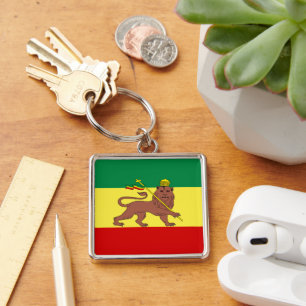 Rasta Reggae som är lejon av Judah Fyrkantig Silverfärgad Nyckelring