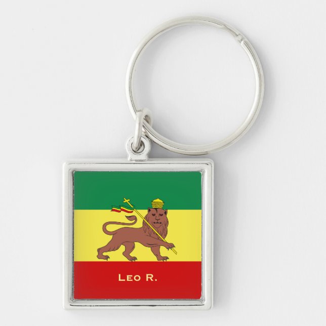 Rasta Reggae som är lejon av Judah Fyrkantig Silverfärgad Nyckelring (Framsidan)