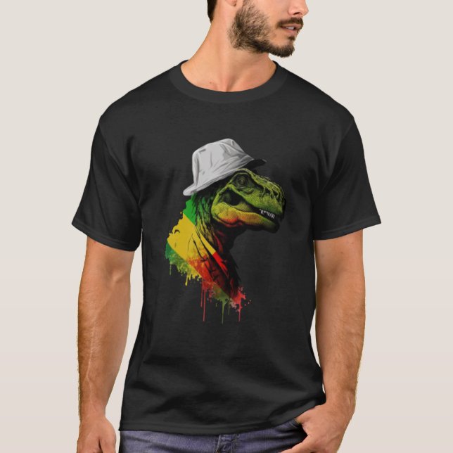 Rasta Rex Snyggt Rastafari Reggae & Jamaica Vibes T Shirt (Framsida)