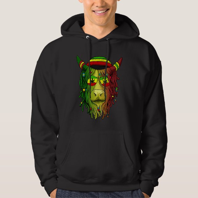 Rasta Scottish Highland Cow  Scottish Stoner Cow Hoodie (Framsida)