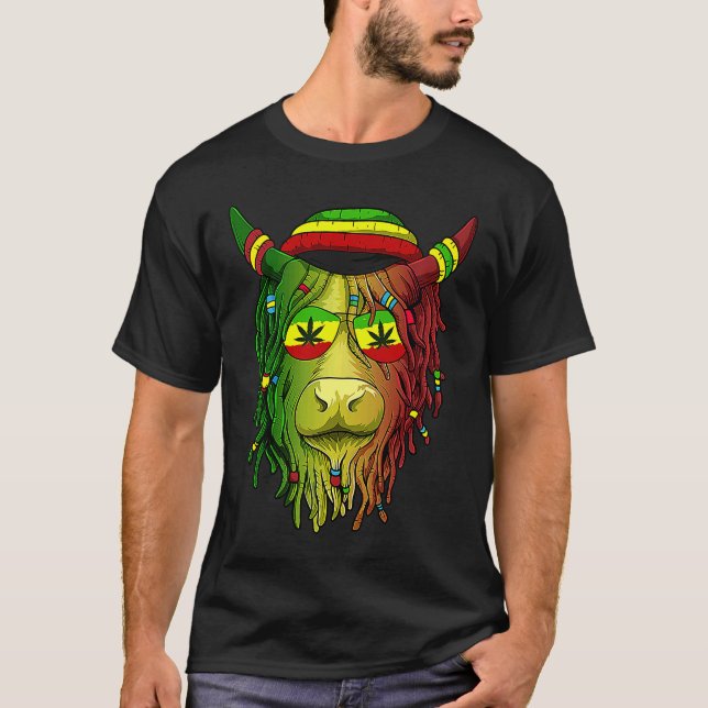 Rasta Scottish Highland Cow Scottish Stoner Cow T Shirt (Framsida)