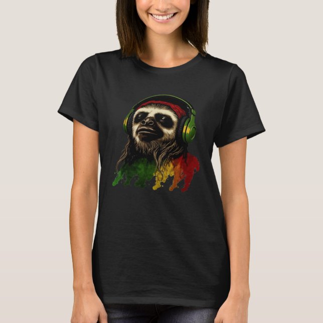 Rasta Sloth Stylish Rastafari Reggae & Jamaica Vib T Shirt (Framsida)