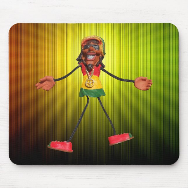 Rasta stick figur med den guld- fredsteckenet musmatta (Framsidan)