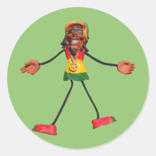 Rasta Stick figur med Guld Fredstecken Runt Klistermärke
