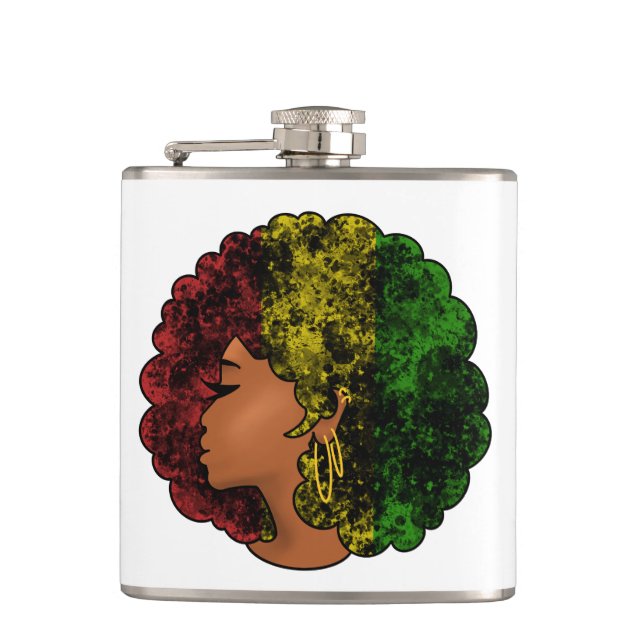 Rasta svart flicka kvinna afro röd gul grön  fickplunta (Framsidan)