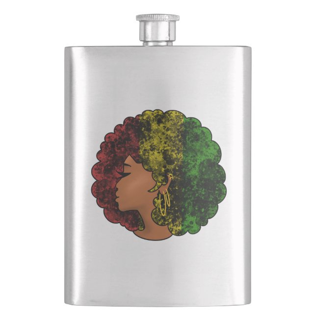Rasta svart flicka kvinna afro röd gul grön  fickplunta (Framsidan)