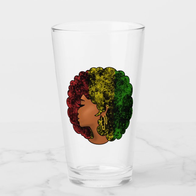 Rasta svart flicka kvinna afro röd gul grön  glaskopp (Framsida)