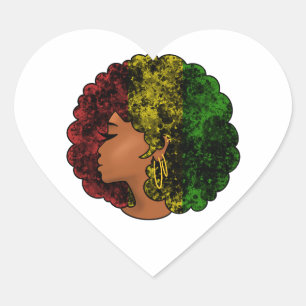 Rasta svart flicka kvinna afro röd gul grön hjärtformat klistermärke
