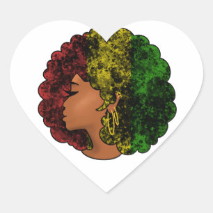 Rasta svart flicka kvinna afro röd gul grön hjärtformat klistermärke