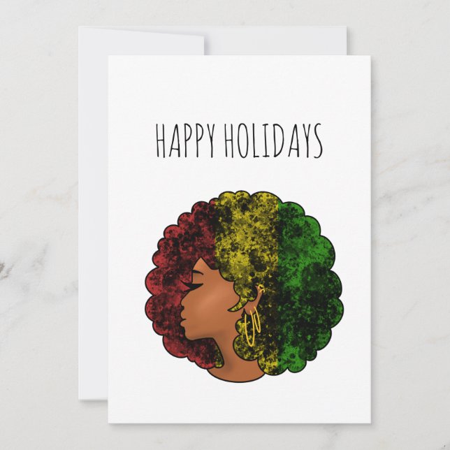 Rasta svart flicka kvinna afro röd gul grön  julkort (Framsida)