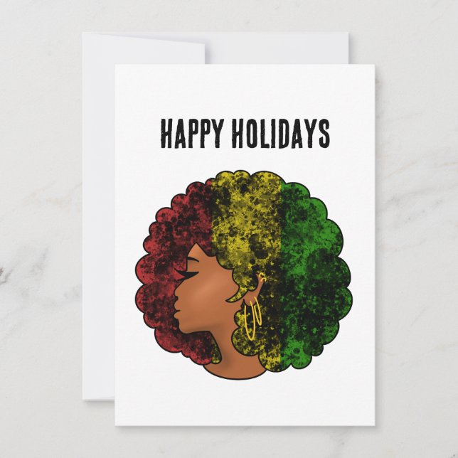 Rasta svart flicka kvinna afro röd gul grön  julkort (Framsida)