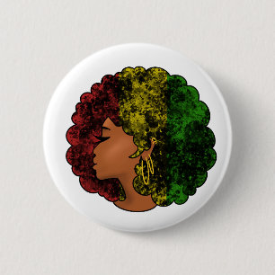 Rasta svart flicka kvinna afro röd gul grön knapp