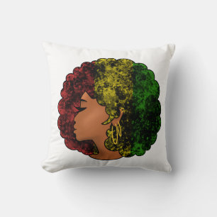 Rasta svart flicka kvinna afro röd gul grön  kudde