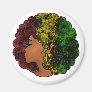 Rasta svart flicka kvinna afro röd gul grön  magnet