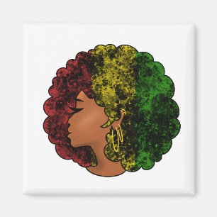 Rasta svart flicka kvinna afro röd gul grön magnet