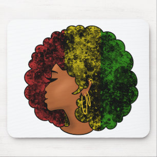 Rasta svart flicka kvinna afro röd gul grön musmatta