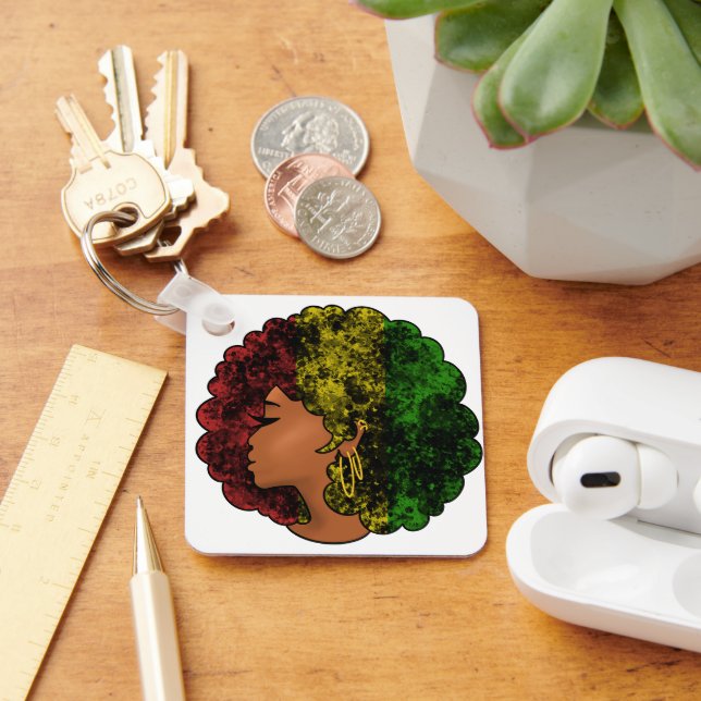 Rasta svart flicka kvinna afro röd gul grön  nyckelring (Skrivbord)