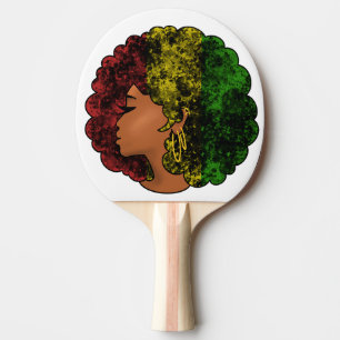 Rasta svart flicka kvinna afro röd gul grön  pingisracket