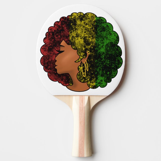 Rasta svart flicka kvinna afro röd gul grön  pingisracket (Framsidan)