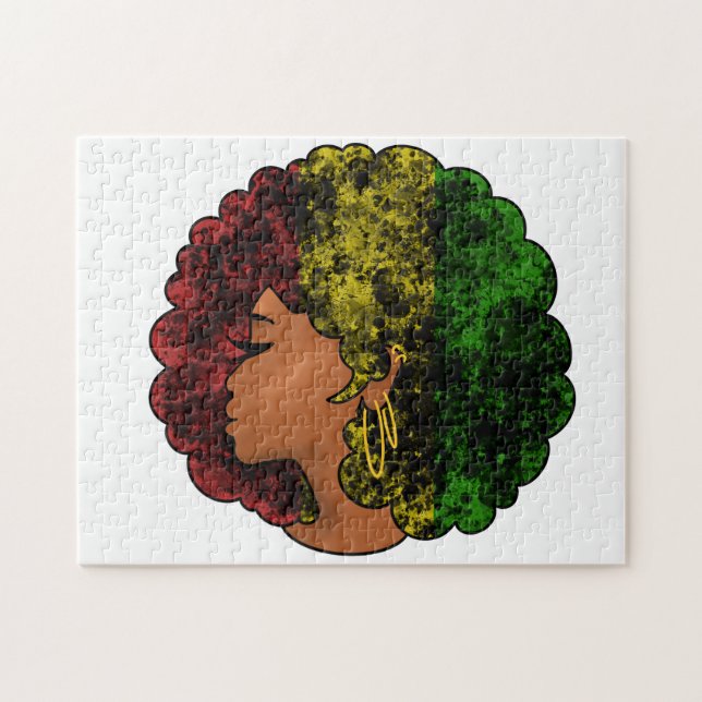 Rasta svart flicka kvinna afro röd gul grön  pussel (Horisontell)