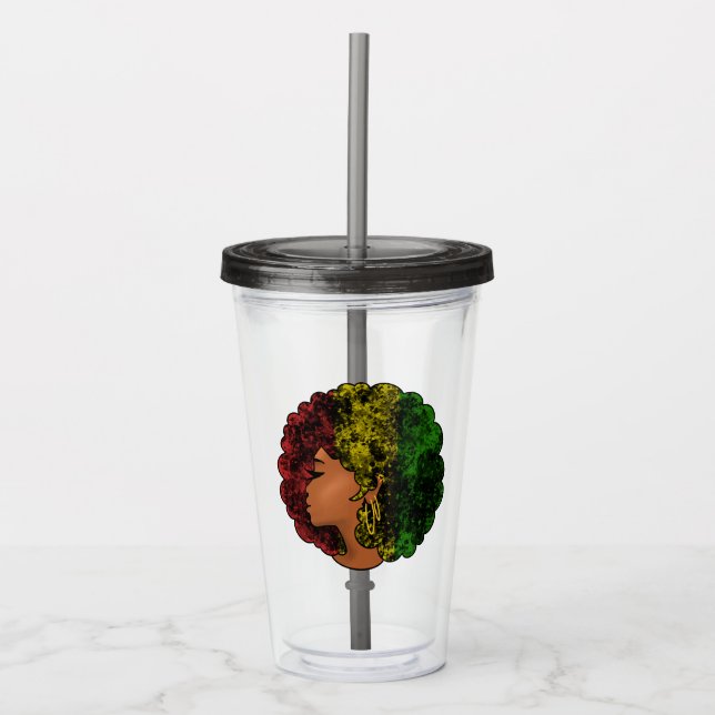 Rasta svart flicka kvinna afro röd gul grön  take away mugg (Framsida)