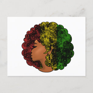 Rasta svart flicka kvinna afro röd gul grön vykort