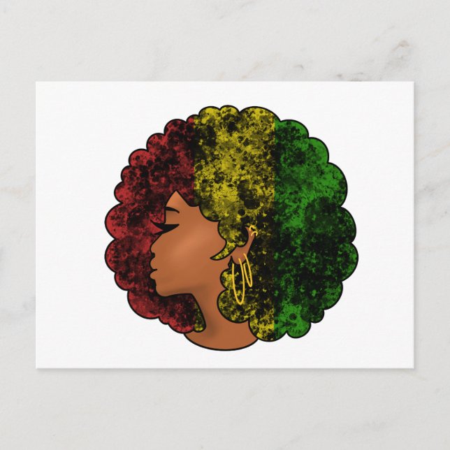 Rasta svart flicka kvinna afro röd gul grön  vykort (Framsida)
