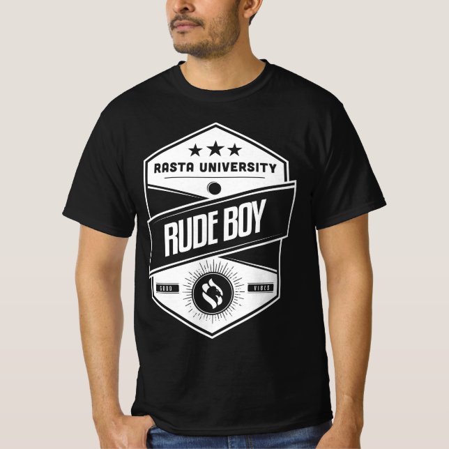 Rasta Universiteten Rude Boy Good Vibes Reggae T Shirt (Framsida)