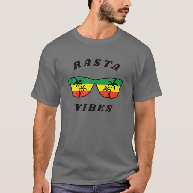 Rasta Vibes Reggae Rastafari Handflatan Träd Tropi T Shirt (Framsida)