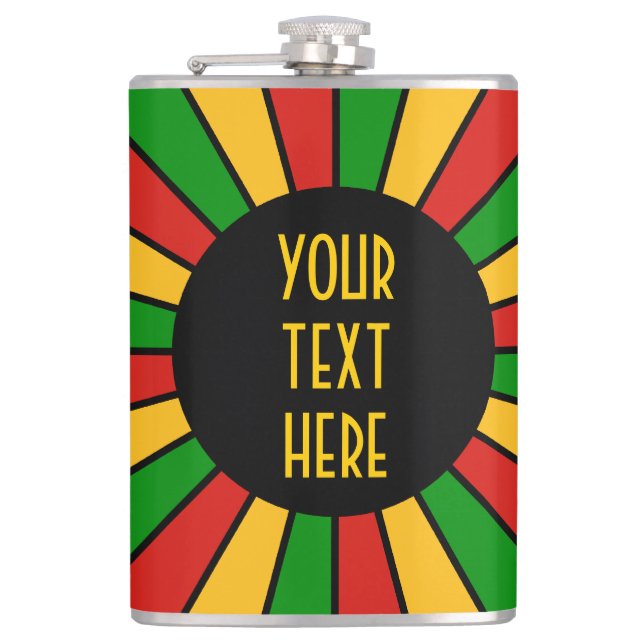 RASTAFARI FLAGG KNAPP STRÅLAR + din skylt eller mo Fickplunta (Framsidan)