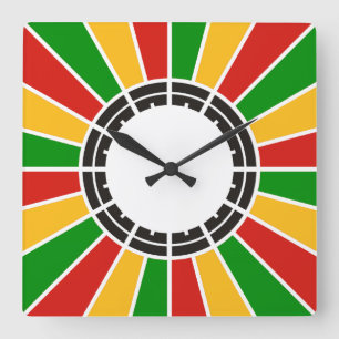 RASTAFARI FLAGGA BUTTON RAYS + ditt tecken eller m Fyrkantig Klocka