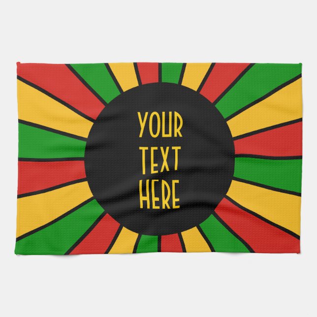 RASTAFARI FLAGGA BUTTON RAYS + ditt tecken eller m Kökshandduk (Horisontell)