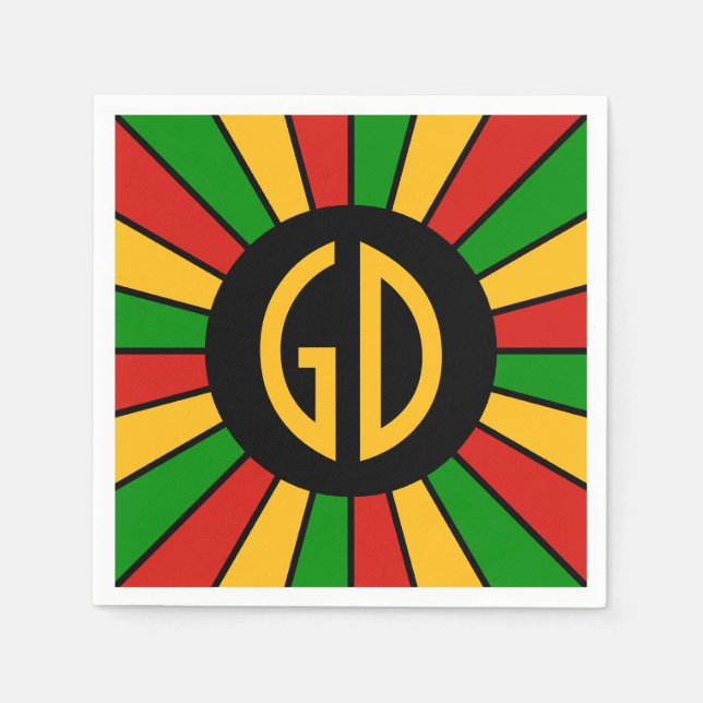 RASTAFARI FLAGGA BUTTON RAYS + ditt tecken eller m Pappersservett (Framsidan)