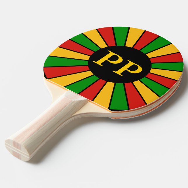 RASTAFARI FLAGGA BUTTON RAYS + ditt tecken eller m Pingisracket (Frontvinkel)