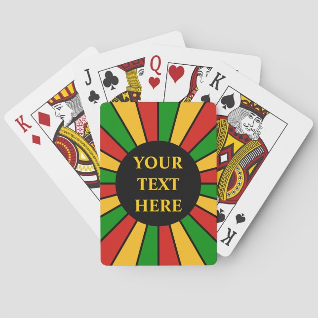 RASTAFARI FLAGGA BUTTON RAYS + ditt tecken eller m Spelkort (Baksidan)