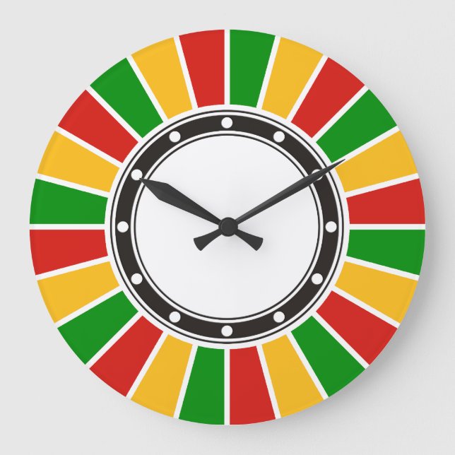 RASTAFARI FLAGGA BUTTON RAYS + ditt tecken eller m Stor Klocka (Framsida)