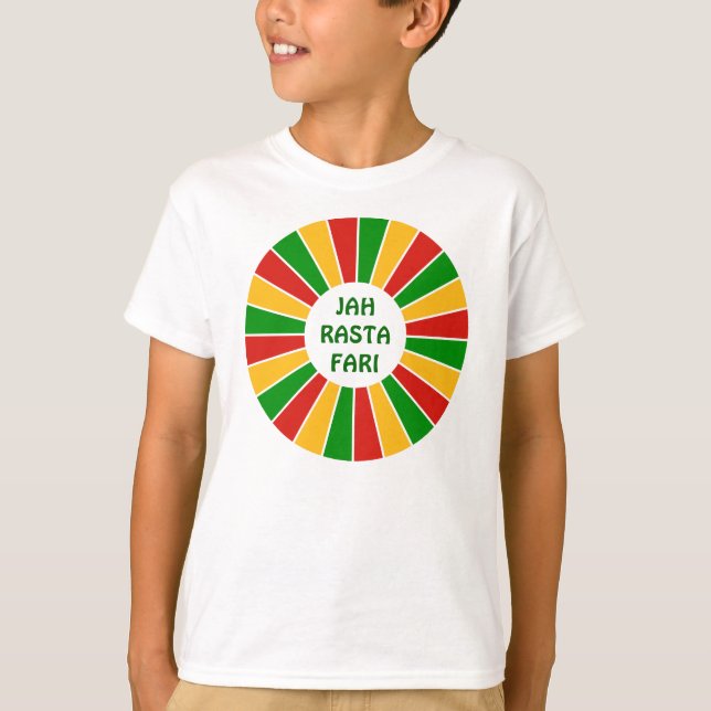 RASTAFARI FLAGGA BUTTON RAYS + tecken eller text T-shirt (Framsida)