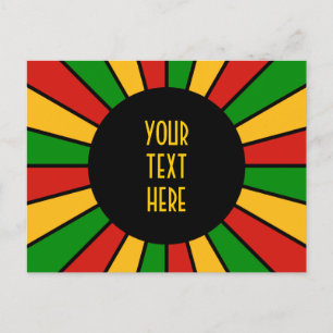 RASTAFARI FLAGGA BUTTON RAYS + tecken eller text Vykort