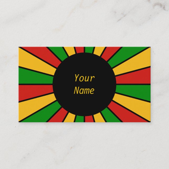 RASTAFARI-FLAGGA KNÄPPAS STRÅLAR + ditt Visitkort (Framsida)