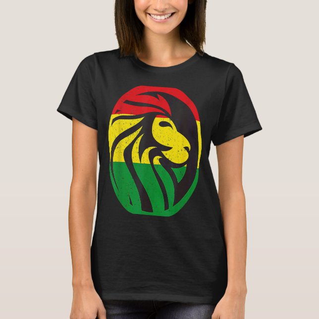 Rastafari Lejon Head Jamaica Souvenir Rasta Roots  T Shirt (Framsida)