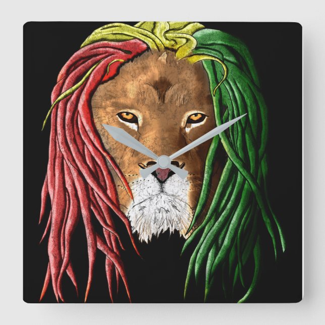 Rastafari Lion Fyrkantig Klocka (Framsida)