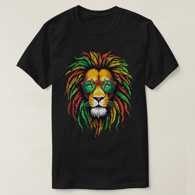Rastafari Rasta Reggae Lejon Sunglass 2 T Shirt (Design framsida)