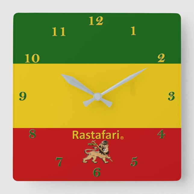 Rastafarian Bob Marley Region Wall Clock Fyrkantig Klocka (Framsida)