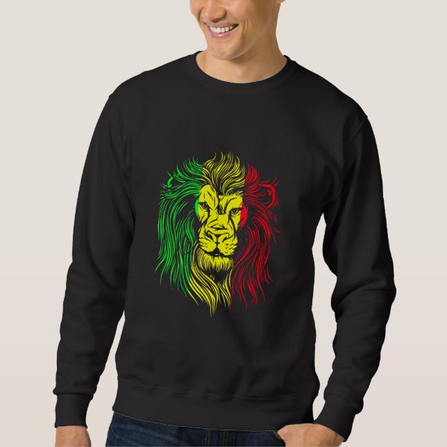 Rastafarian Lejon Mandala Reggae Music Jamaica Ras Lång Ärmad Tröja (Framsida)