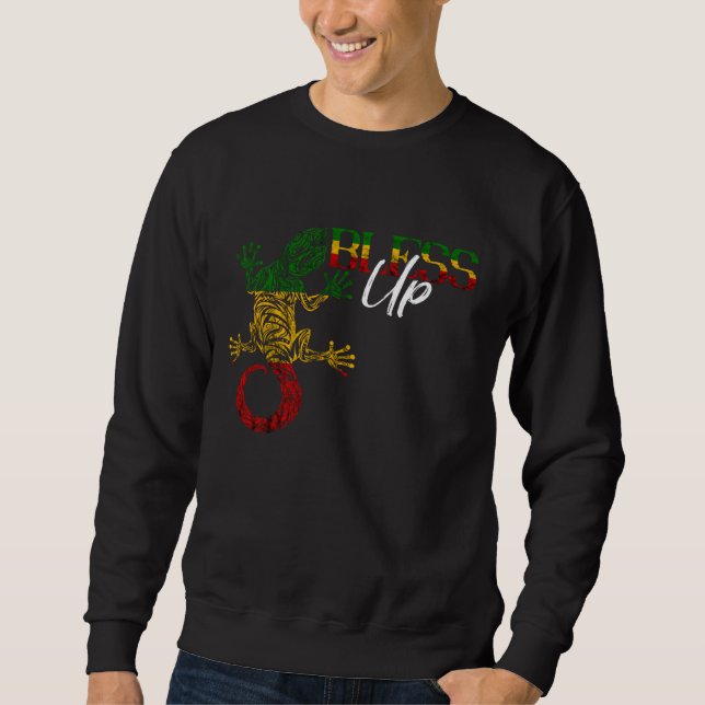 Rastafarian Lizard Bless Up Jamaica Reggae Flagga  Lång Ärmad Tröja (Framsida)