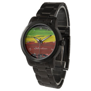 Rastafarian Paint Rand Custom Name Watch Armbandsur